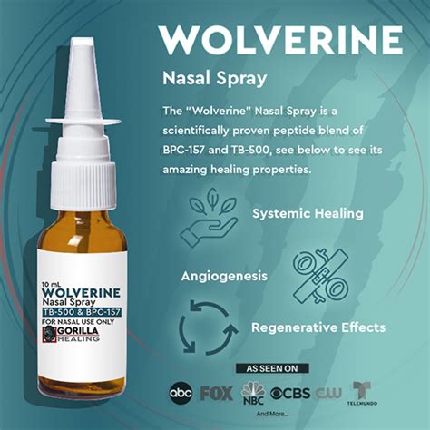 Both TB 500 and BPC 157 have been shown to accelerate wound healing and tissue repair. . Gorilla healing wolverine nasal spray